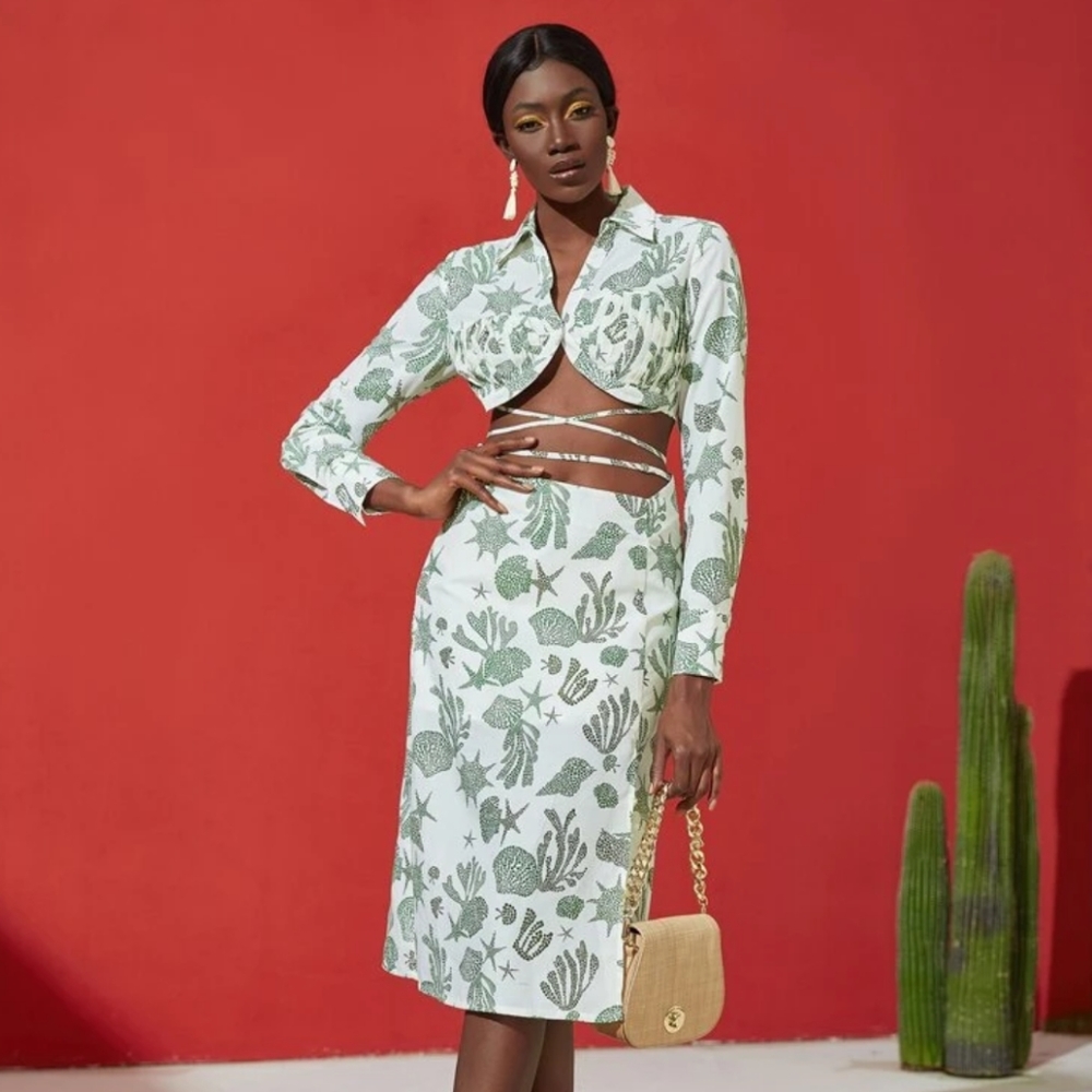 Tropical print skirt set